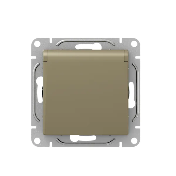 Механизм розетки, 16А, IP44, с заземлением, со шторками, c крышкой, шампань Эпика EKF