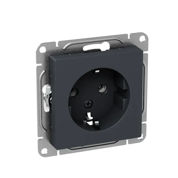 Механизм розетки, 16А, с заземлением, без шторок, графит Эпика EKF