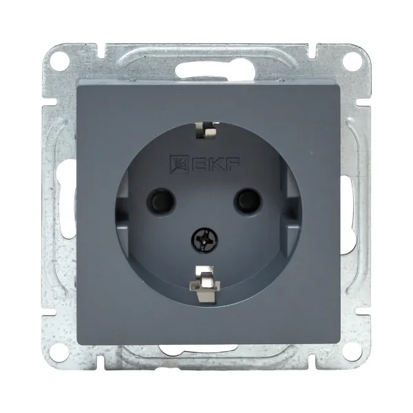 Механизм розетки, 16А, с заземлением, со шторками, графит Эпика EKF