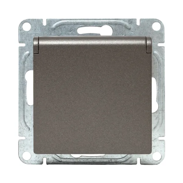 Механизм розетки, 16А, IP44, с заземлением, со шторками, c крышкой, мокко Эпика EKF