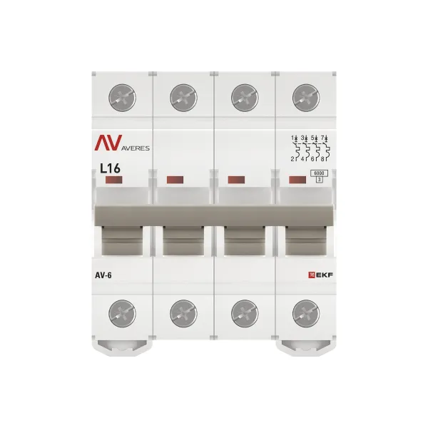 Выключатель автоматический AV-6 4P 16A (L) 6kA EKF AVERES