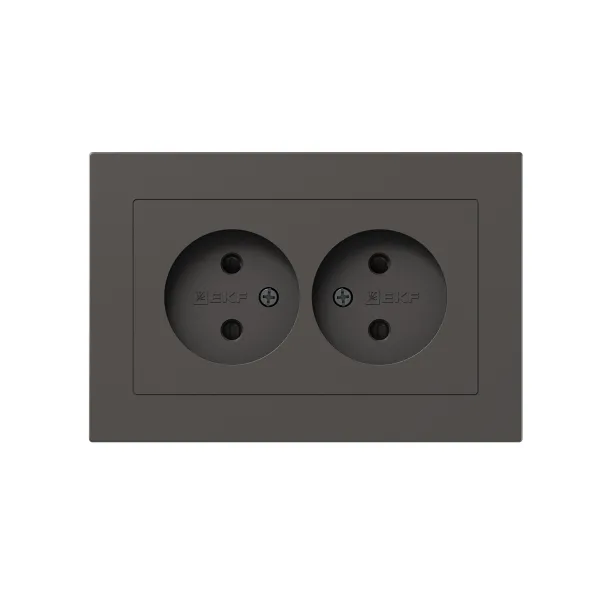 Механизм розетки двойной, 16А, без заземления, со шторками, с рамкой, мокко Эпика EKF