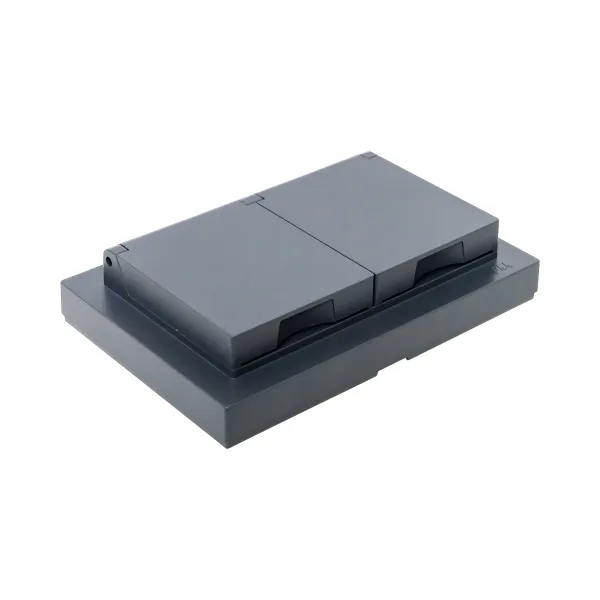 Механизм розетки двойной, 16А, IP44, с заземлением, со шторками, с рамкой, с крышками, графит Эпика EKF