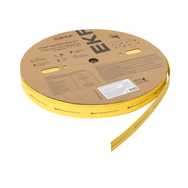 Термоусаживаемая трубка ТУТ нг 20/10 желтая рулон EKF PROxima