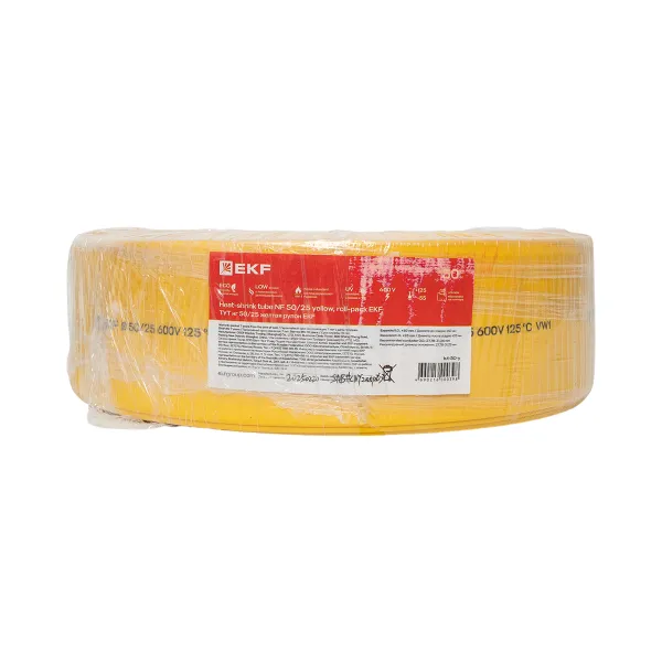 Термоусаживаемая трубка ТУТ нг 50/25 желтая рулон EKF PROxima