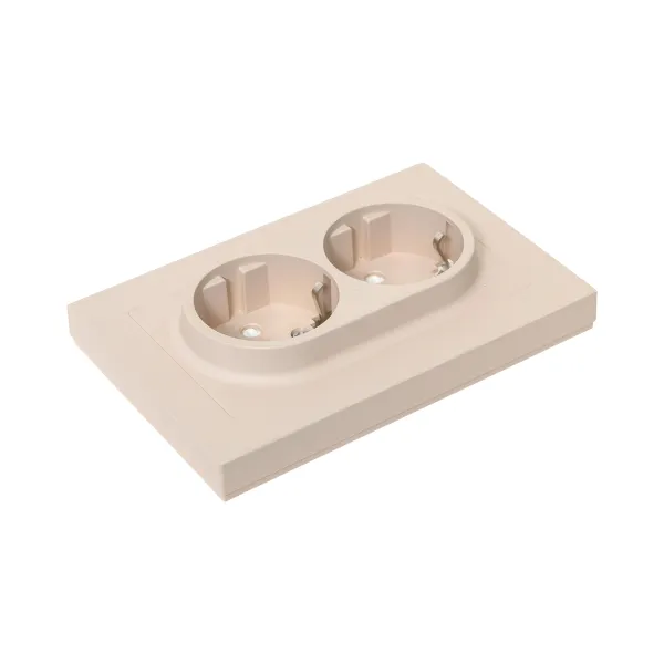 Механизм розетки двойной, 16А, с заземлением, со шторками, с рамкой, кремовый Эпика EKF