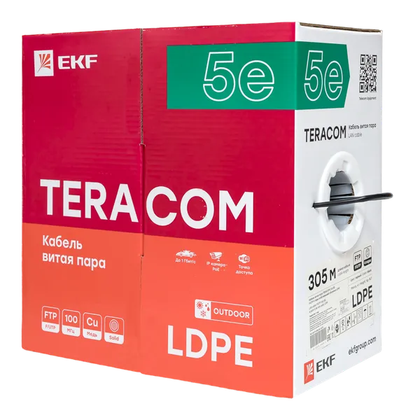 Кабель витая пара TERACOM Cat.5E F/UTP 4 пары solid внешний оболочка LDPE цвет черный (упак. 305м)