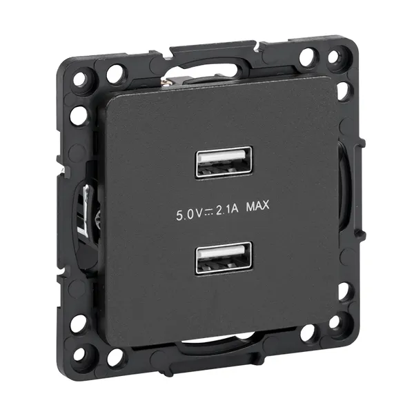 Стокгольм Механизм Розетки USB 2-местной 2,1А винтовые клеммы черный EKF PROxima
