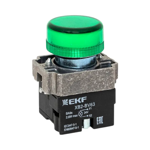 Лампа сигнальная BV63 зеленая 24В EKF