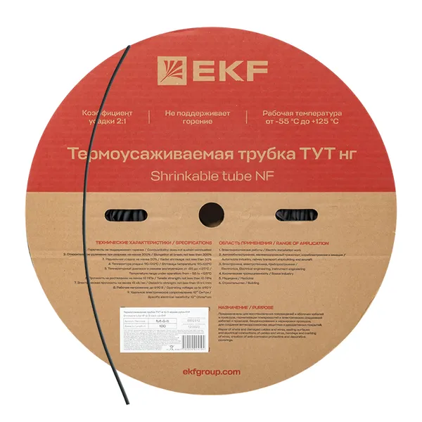 Термоусаживаемая трубка ТУТ нг 6/3 черная рулон EKF PROxima