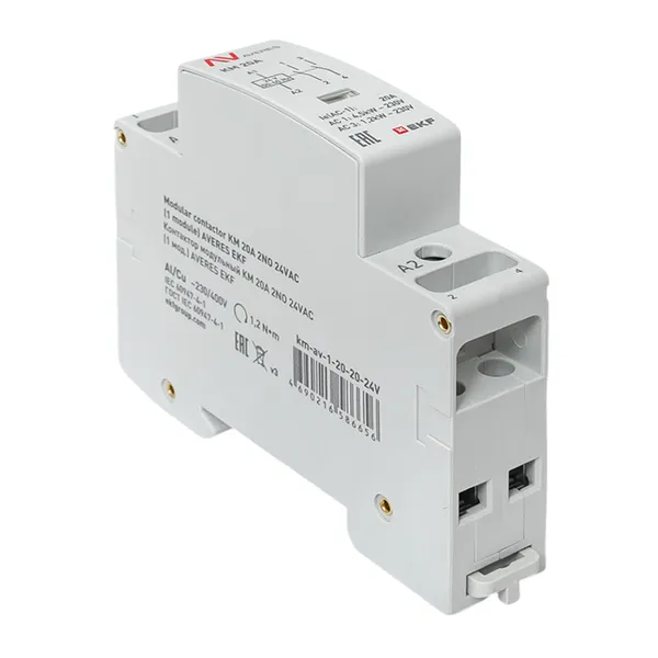 Контактор модульный КМ 20А 2NО 24VAC (1 мод.) AVERES EKF