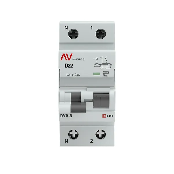 Дифференциальный автомат DVA-6 1P+N 32А (D) 30мА (A) 6кА EKF AVERES