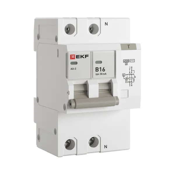 Дифференциальный автомат АД-2 16А/30мА (х-ка В, АС, электронный) 4,5кА EKF PROxima