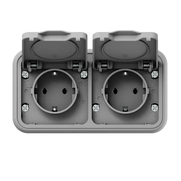 Розетка, двухместная, ОП, винтовые клеммы серый, Бронто EKF