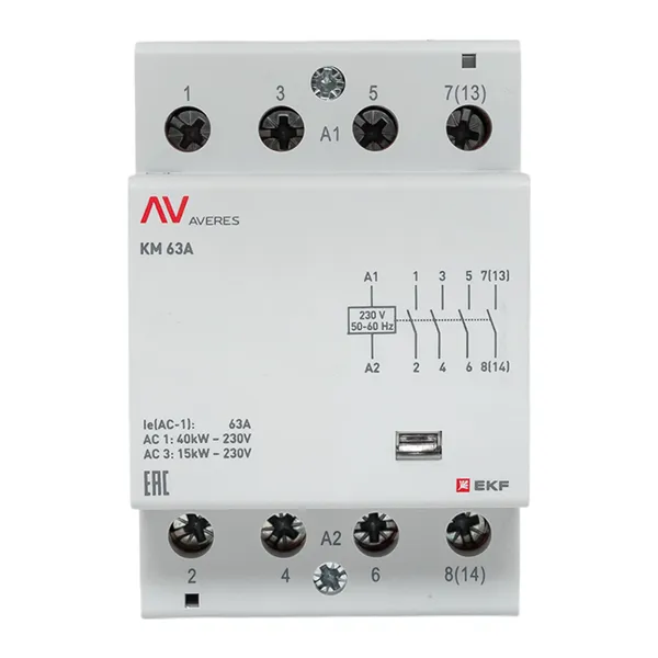 Контактор модульный КМ 63А 4NO 230VAC (3 мод.) AVERES EKF