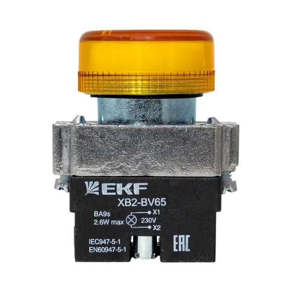 Лампа сигнальная BV65 желтая EKF