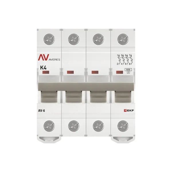 Выключатель автоматический AV-6 4P 4A (K) 6kA EKF AVERES