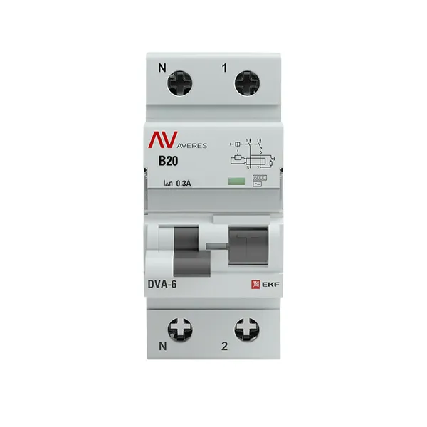 Дифференциальный автомат DVA-6 1P+N 20А (B) 300мА (AC) 6кА EKF AVERES