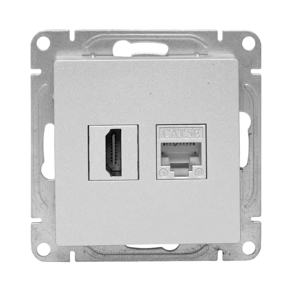Механизм розетки HDMI+RJ45 (cat5), алюминий Эпика EKF