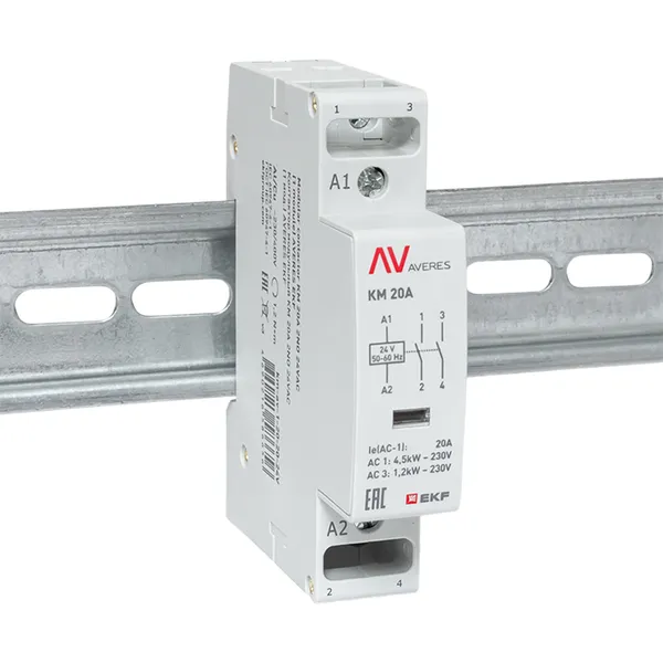 Контактор модульный КМ 20А 2NО 24VAC (1 мод.) AVERES EKF