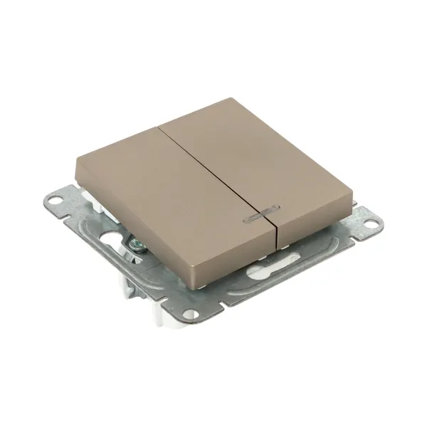 Механизм выключателя, двухклавишный, с подсветкой, шампань Эпика EKF