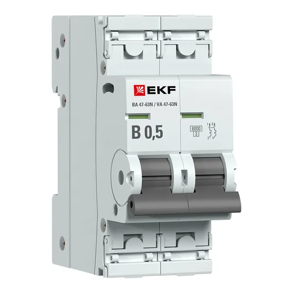 Автоматический выключатель 2P 0,5А (B) 6кА ВА 47-63N PROxima EKF