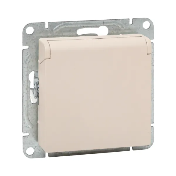 Механизм розетки, 16А, IP44, с заземлением, со шторками, c крышкой, кремовый Эпика EKF
