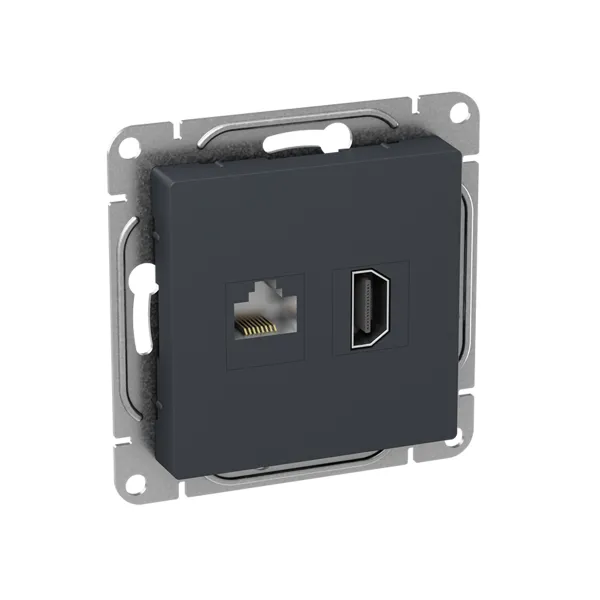 Механизм розетки HDMI+RJ45 (cat5), графит Эпика EKF