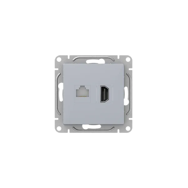 Механизм розетки HDMI+RJ45 (cat5), алюминий Эпика EKF