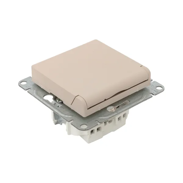 Механизм розетки, 16А, IP44, с заземлением, со шторками, c крышкой, кремовый Эпика EKF