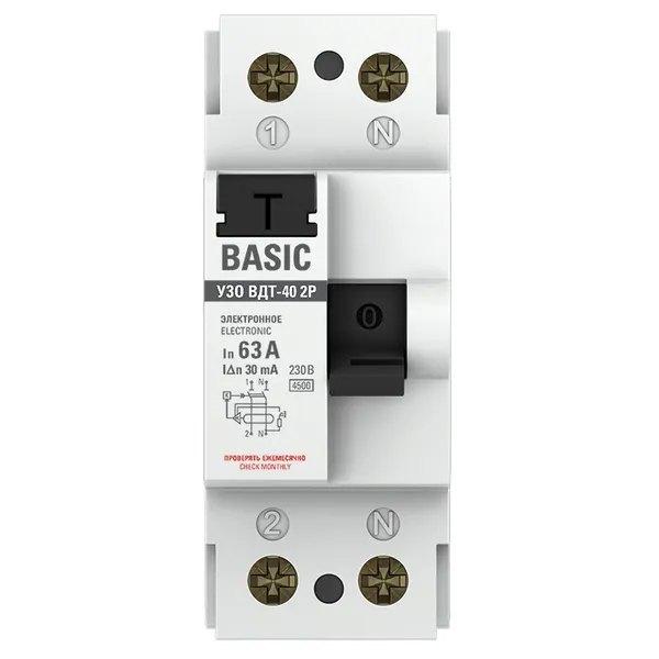Устройство защитного отключения УЗО ВДТ-40 2P 63А/ 30мА (электронное) EKF Basic (5 шт)