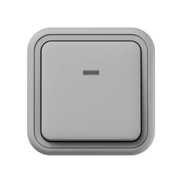 Выключатель, одноклавишный, проходной, с подсветкой, ОП, автоматические клеммы серый, Бронто EKF