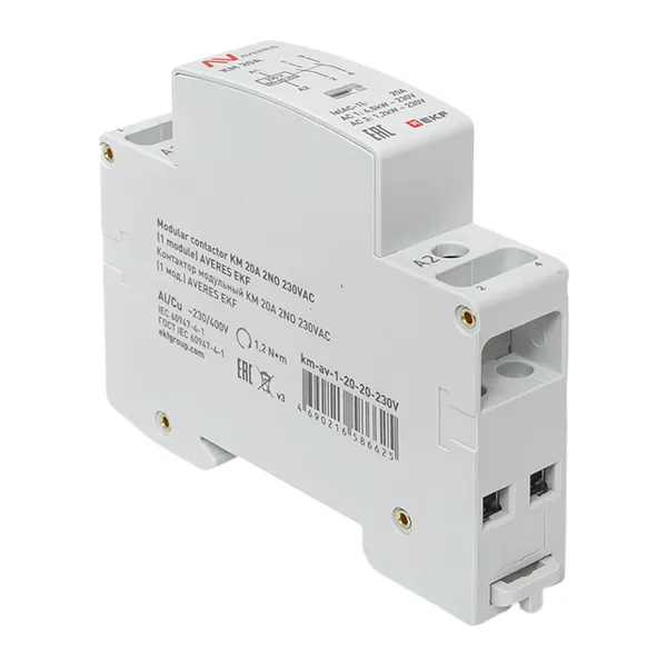 Контактор модульный КМ 20А 2NО 230VAC (1 мод.) AVERES EKF