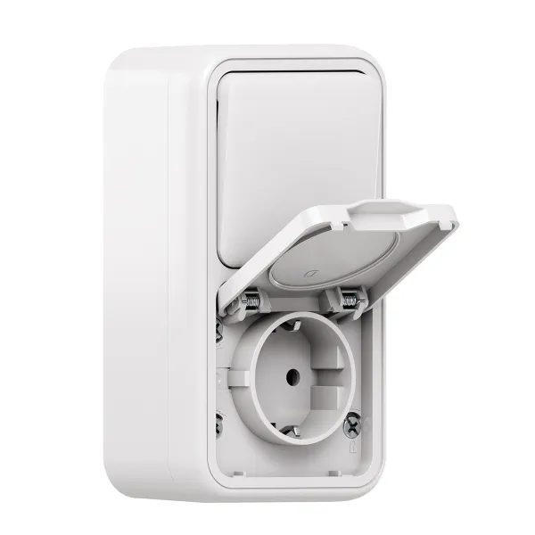 Блок: розетка и выключатель, одноклавишный, проходной ОП, винтовые клеммы белый, Бронто EKF