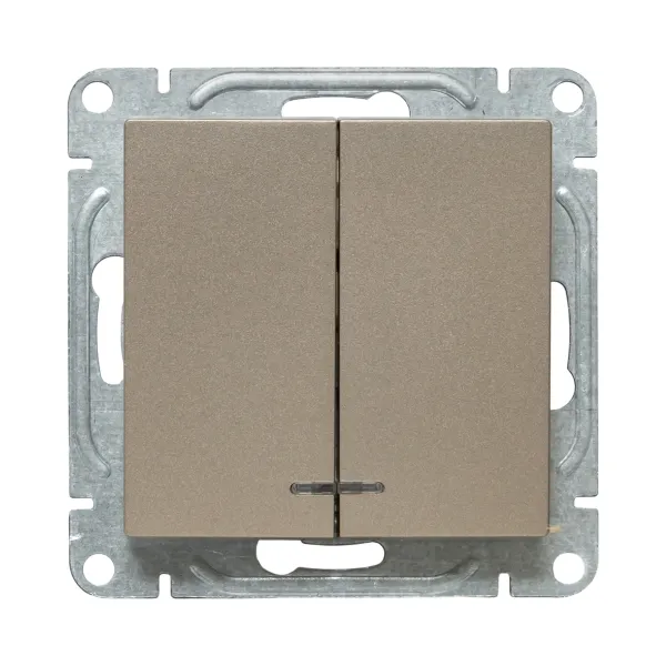 Механизм выключателя, двухклавишный, с подсветкой, шампань Эпика EKF