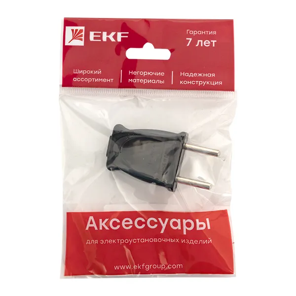 Вилка плоская б/3 черная 10А 250 В EKF Proxima EKF