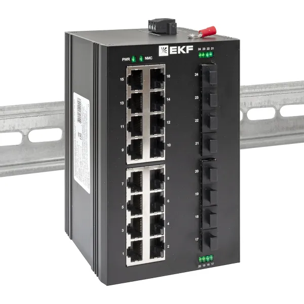 Промышленный неуправляемый коммутатор U-8GX/SFP-16GT, 8 портов 1000Base-X SFP, 16 портов 10/100/1000Base-T(X) RJ45, монтаж на динрейку TSX EKF