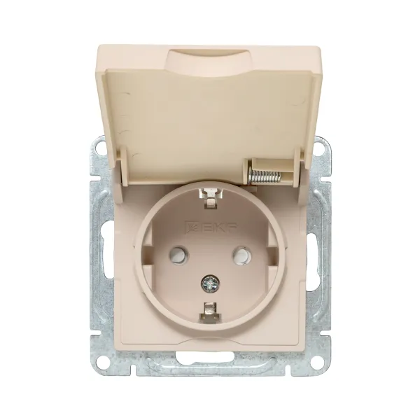 Механизм розетки, 16А, IP44, с заземлением, со шторками, c крышкой, кремовый Эпика EKF