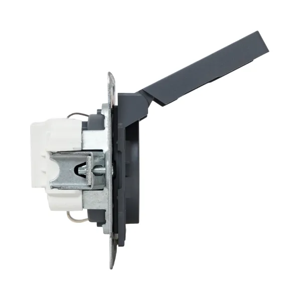 Механизм розетки, 16А, IP44, с заземлением, со шторками, c крышкой, графит Эпика EKF