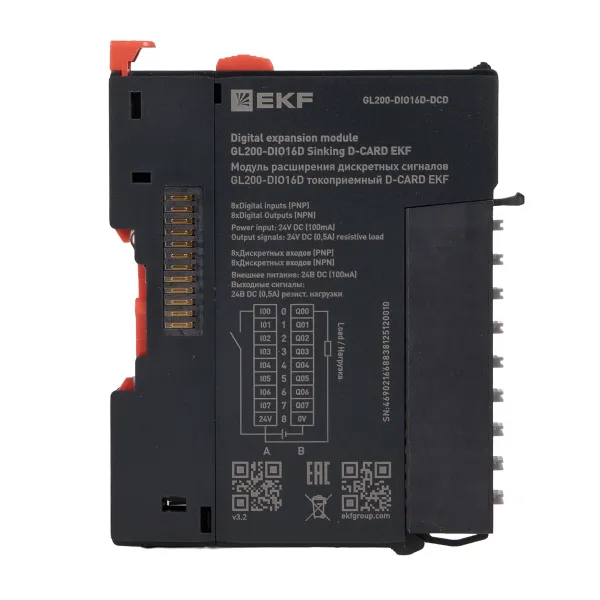 Модуль расширения дискретных сигналов GL200-DIO16D токоприемный D-CARD EKF