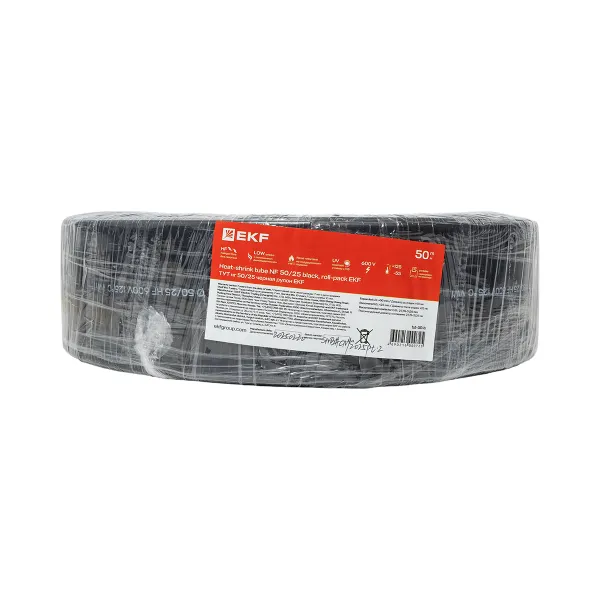 Термоусаживаемая трубка ТУТ нг 50/25 черная рулон EKF PROxima