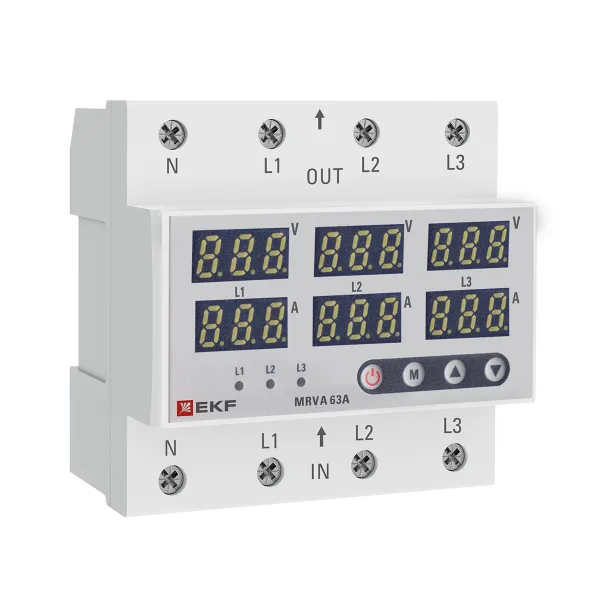 Трехфазное реле напряжения и тока с дисп. MRVA-3 63A EKF