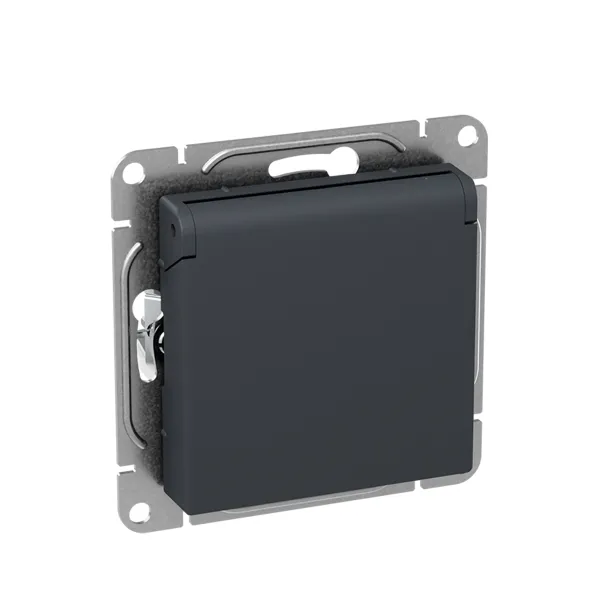 Механизм розетки, 16А, IP44, с заземлением, со шторками, c крышкой, графит Эпика EKF