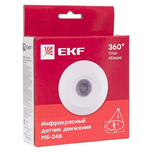 ИК датчик движения потолочный 800Вт 360гр. до 6м IP20 MS-24B EKF