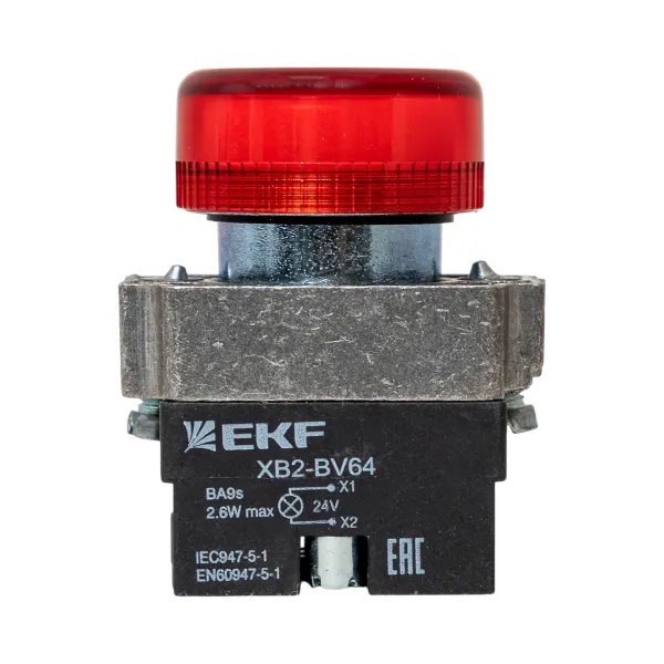 Лампа сигнальная BV64 красная 24В EKF