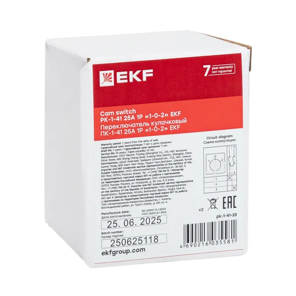 Переключатель кулачковый ПК-1-41 25А 1P "1-0-2" EKF PROxima