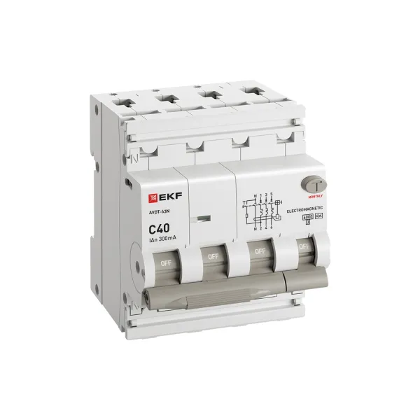 Автоматический выключатель дифференциального тока АВДТ-63N 3P+N 40А характеристика C 300мА тип A электромеханический 6кА PROXIMA EKF