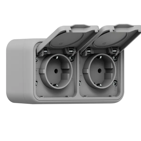 Розетка, двухместная, ОП, винтовые клеммы серый, Бронто EKF