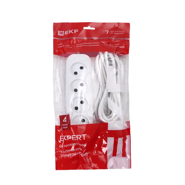 Удлинитель "Эксперт" 4 гнезда 3 метра 10А/2,2кВт без заземления ПВС 2x0,75 EKF PROxima