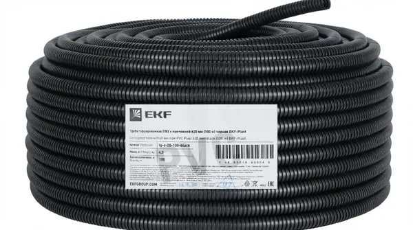 Труба гофр. ПВХ с протяжкой d20 мм (100 м) черная EKF-Plast